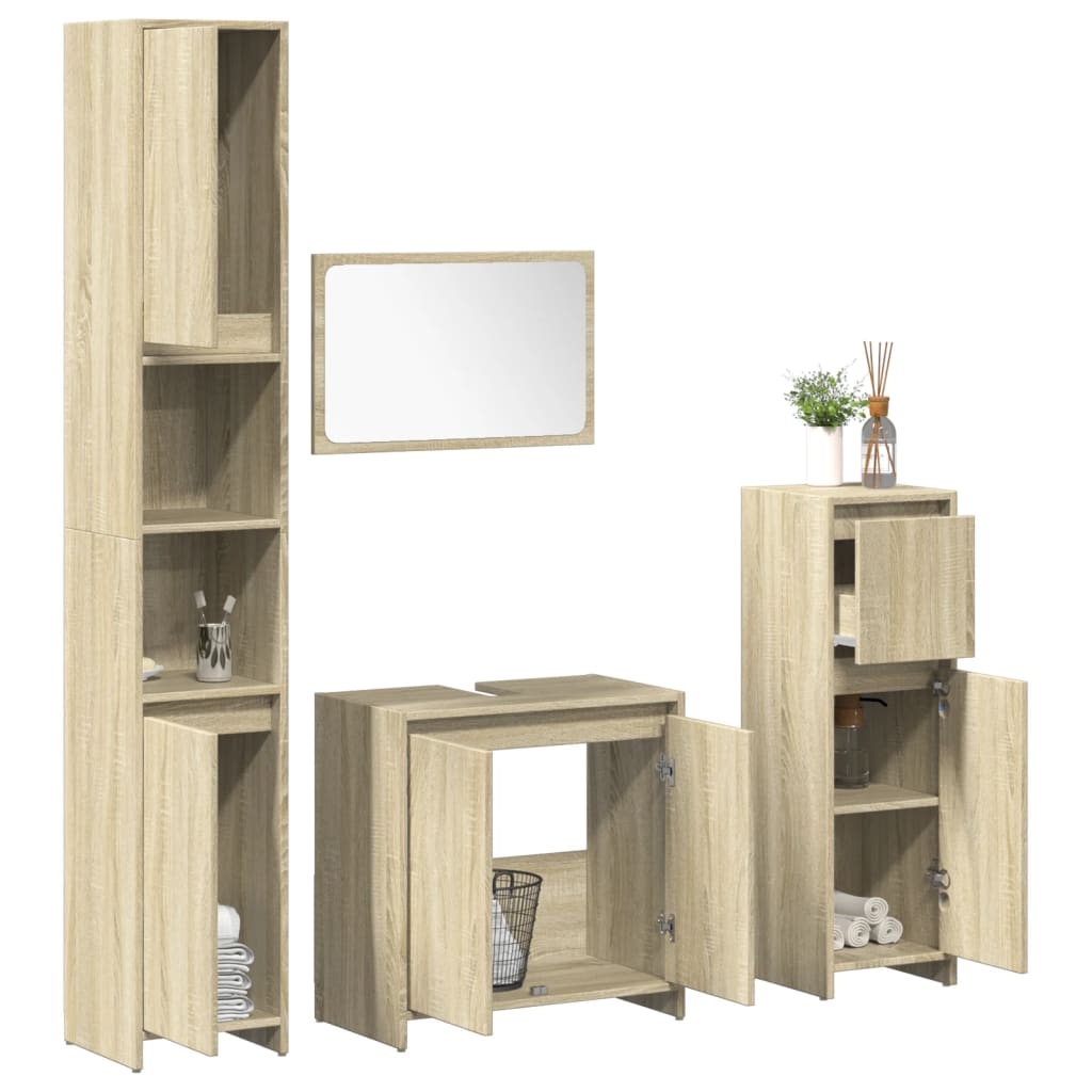 Ensemble Meuble Salle De Bain 3 Pièces En Chêne Sonoma - Meuble 80cm, 2 étagères - Bois D'eucalyptus
