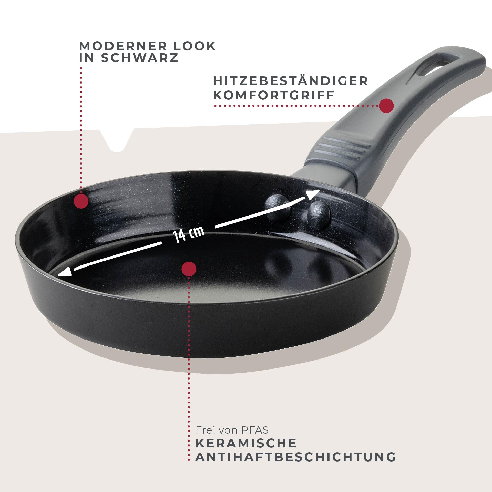 FACKELMANN Padella 14 cm Statement – Mini padella rivestita in ceramica – Alluminio riciclato con rivestimento antiaderente – Per tutti i piani - 2