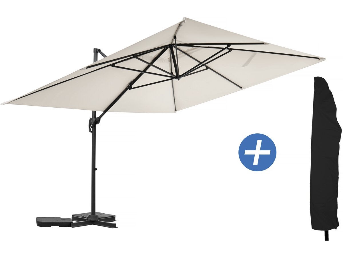 Parasol ogrodowy aluminiowy z wysięgnikiem "Sky 4" – 3 x 4 m – Ecru – z pokrowcem