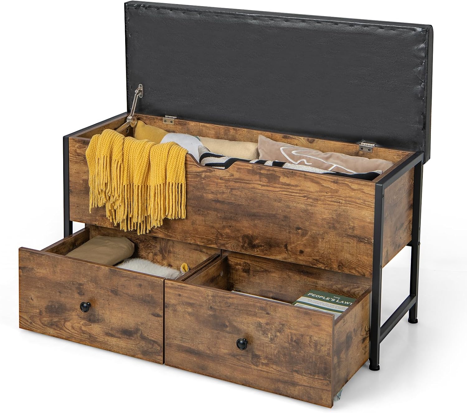 Rangement Rangement Caisses à Houten Speelgoed Avec Couvercle Banc De Rangement Robuste Bonne Ventilation Marron