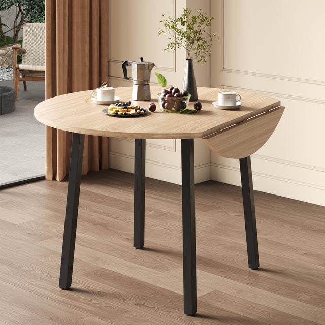 Okrągły składany stół jadalniany 100x100x75cm - Idealny na 2 do 4 osób - Nogi metalowe - MDF - Naturalny