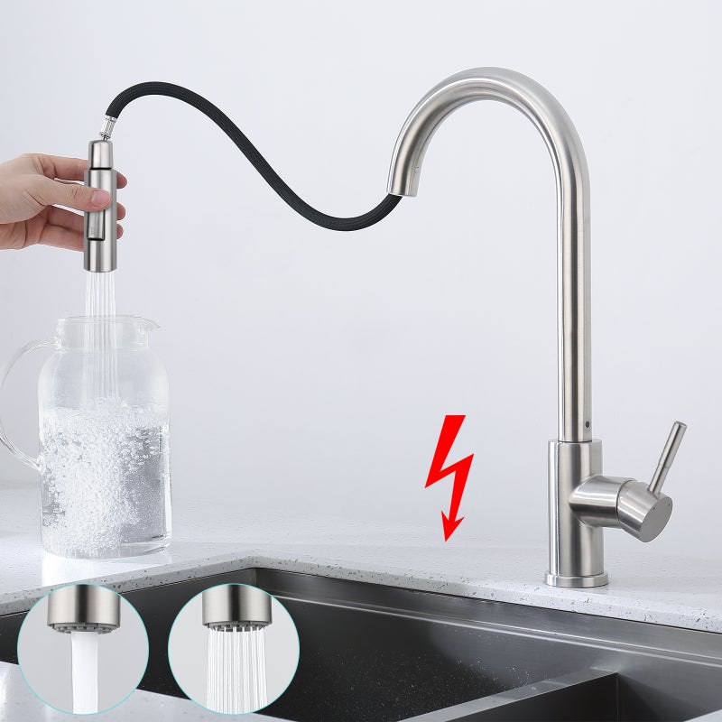 LOVHAUS Bateria Kuchenna Niskociśnieniowa, Wyciągana Bateria Mieszająca z Dwoma Rodzajami Strumienia Wody i 3 Przyłączami