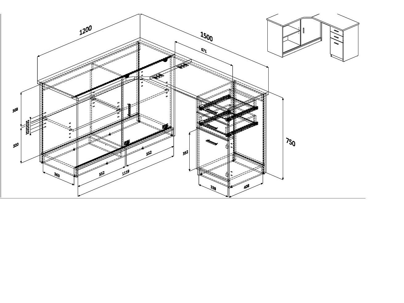 Bureau d'angle NORWY - 2 portes & 2 tiroirs - Blanc et chêne - 6