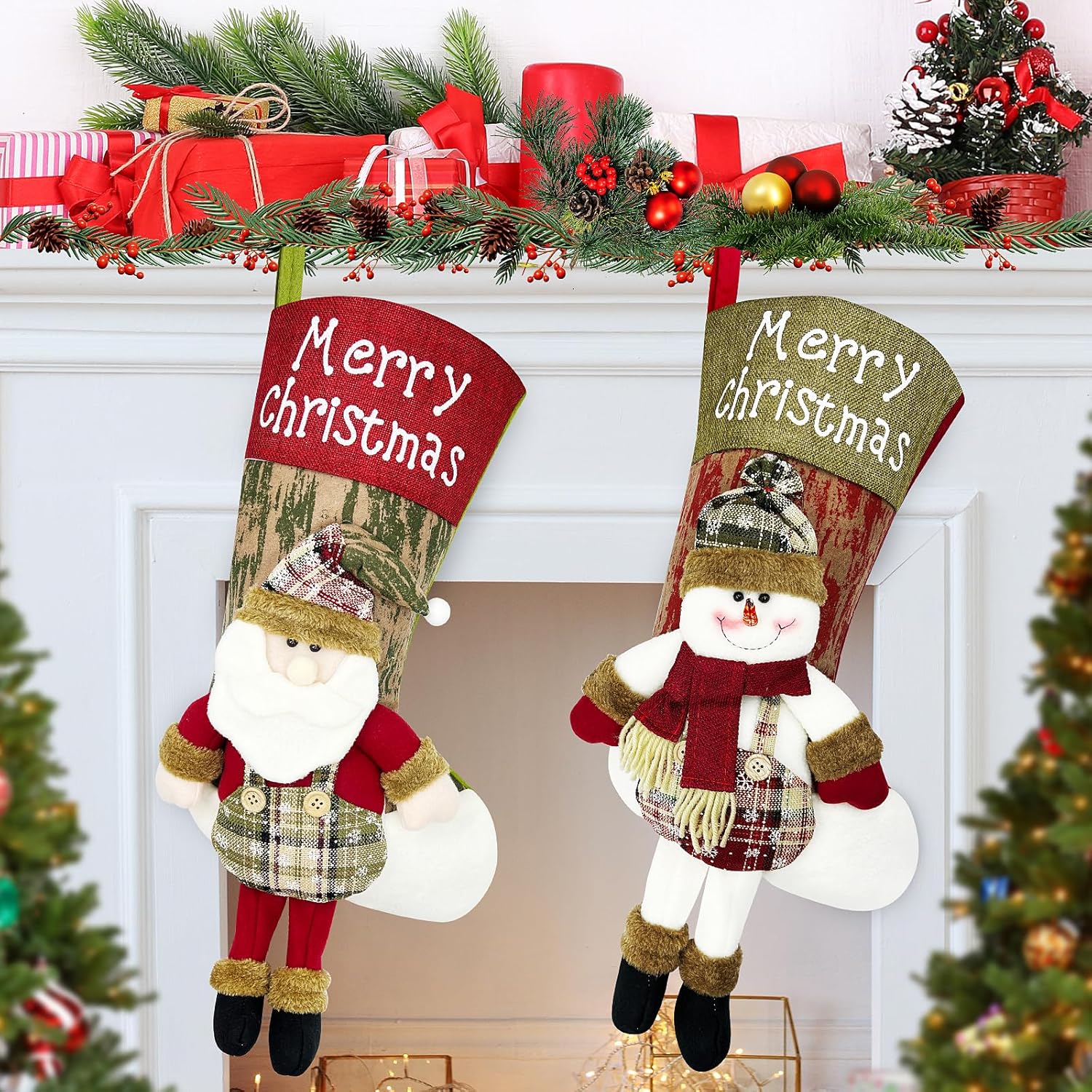 Chaussettes De Noël à Suspendre 40 Cm Blanc – Grande Botte Tricotée Personnalisable – Décoration Sapin Cheminée Idée Cadeau Festive