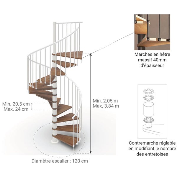 Luna - Escalier en colimaçon - Ø 120 cm - 13 Marches - 13 Contremarche - 2