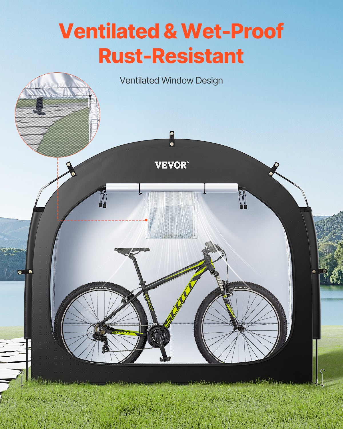 Abri à Vélo pour 3-4 Vélos,VEVOR Tente Rangement Étanche,Fenêtre Ventilée,Poteaux Fibre de Verre,Double Fermeture Éclair,Tissu Oxford,Extérieur - 6