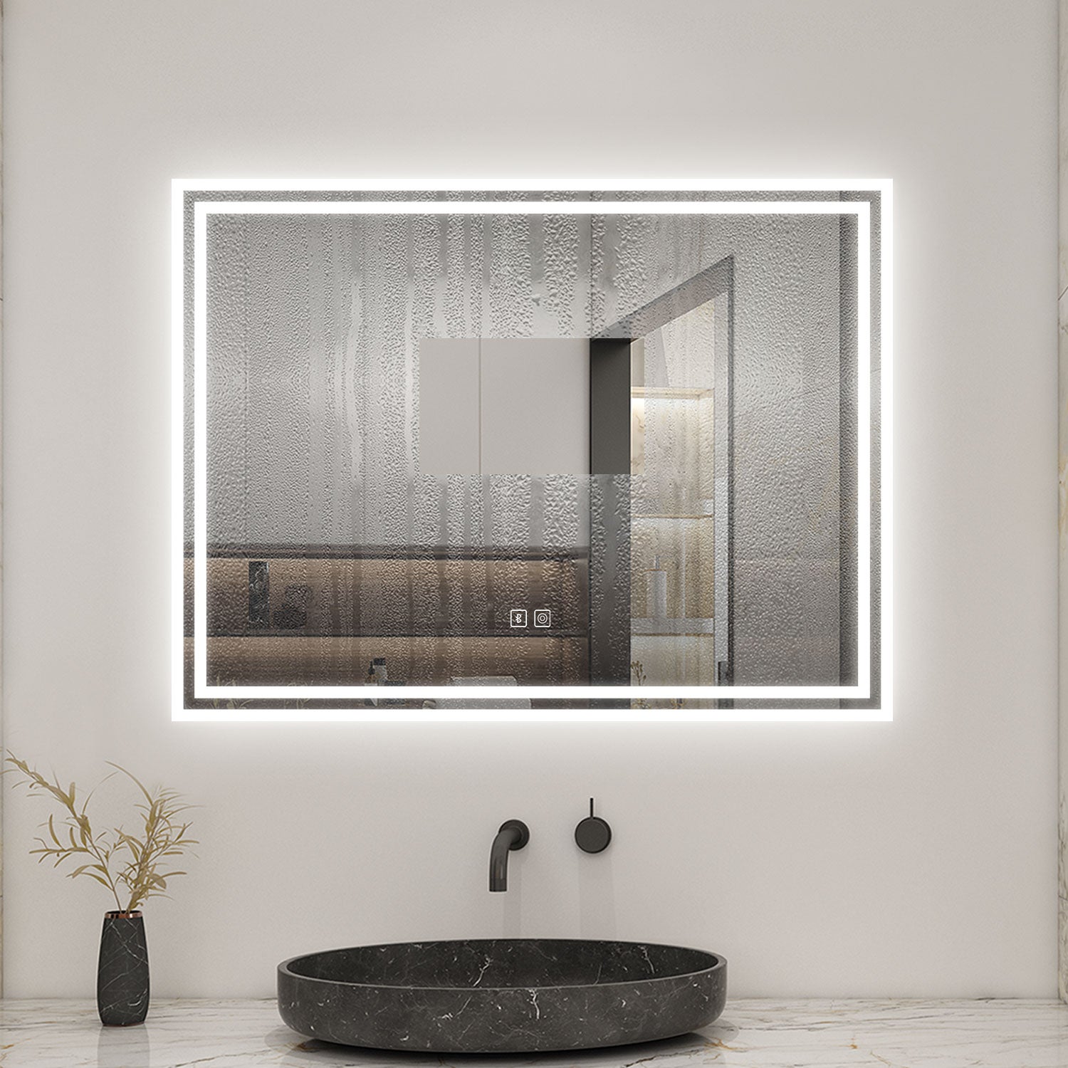 AICA Miroir lumineux 80 x 60cm, bluetooth + 3 couleurs + dimmable + anti-buée + mémoire, miroir salle de bain led - 6