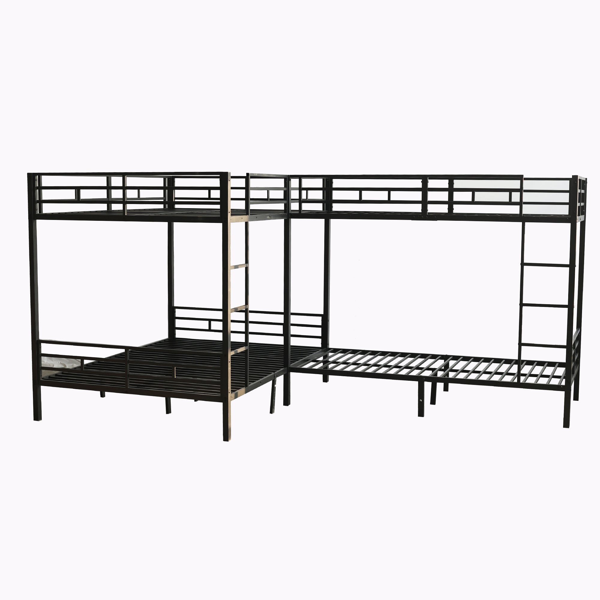 Letto a castello 90x200cm/140x200cm scala 3 gradini configurazione multipla rete a doghe stabile metallo e legno nero (Senza materasso) - 5