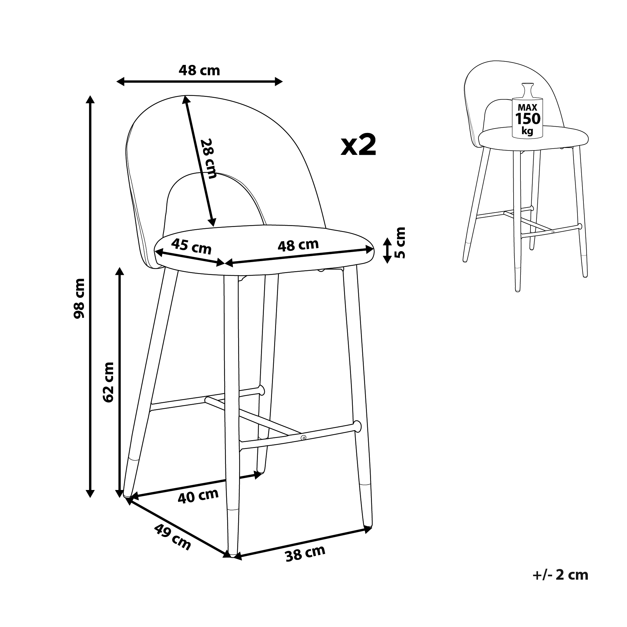 Set di 2 sedie alte FALTON Velluto Corallo - 8