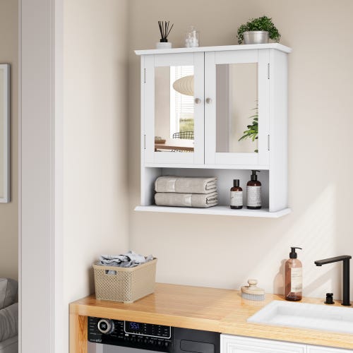 Armoire Murale Salle De Bain Apetaccat - Étagère Réglable, Portes Magnétiques | En Bois, Marron Noyer, Pour Salle De Bain/Buanderie