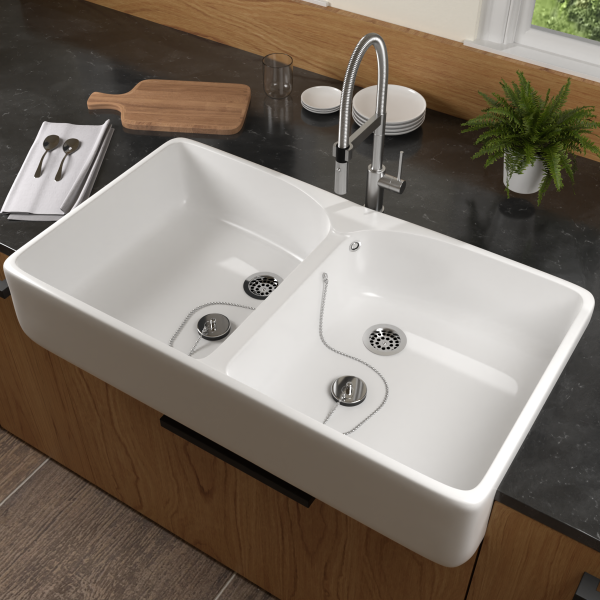 Evier 2 bacs blanc VILLEROY ET BOCH O Novo 22 x 79,5 x 51 cm avec trop-plein - 5