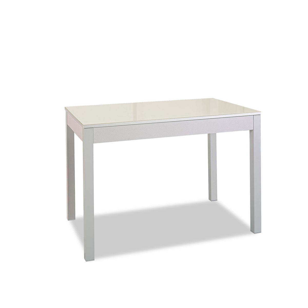 Mesa de cocina extensible de carro - 100x60 cm (150x60 cm) - estructura y extensión color aluminio - tapa cristal color beig