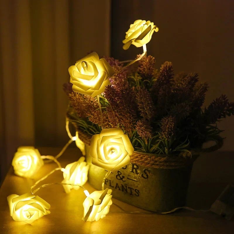 Guirlande Lumineuse Rose À Piles Fleur Blanc Chaud Fées Lumières Romantique Maison Jardin Décoration(3M 20LED) - 2