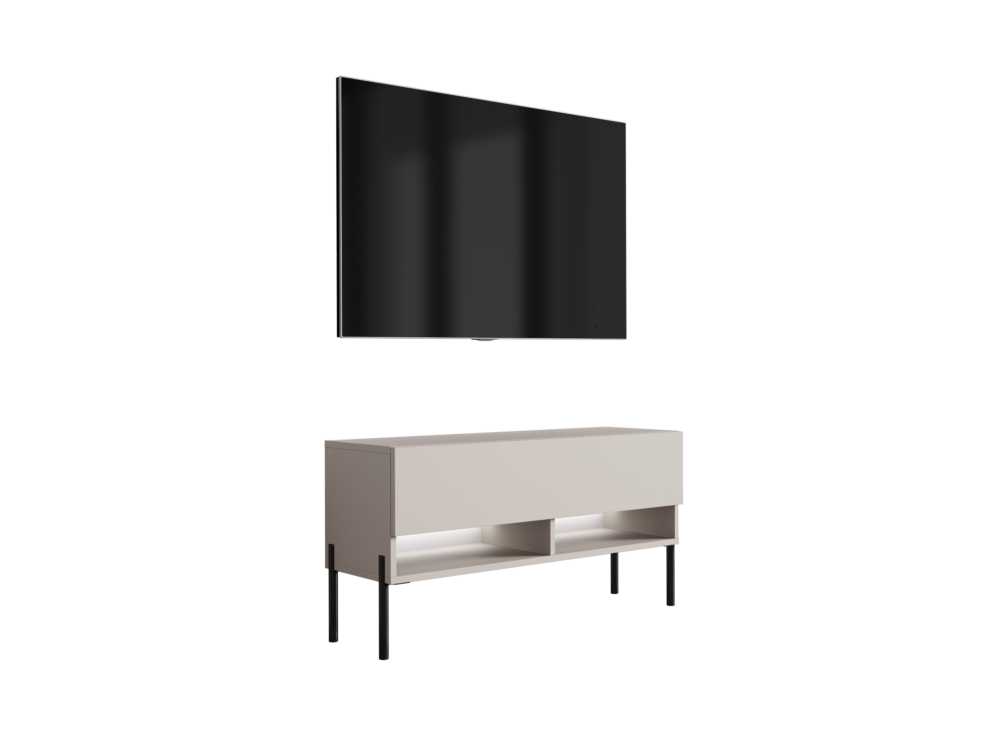 Szafka RTV : Kaszmir, nóżki proste czarne, LED biały, 100 × 32 × 52 cm