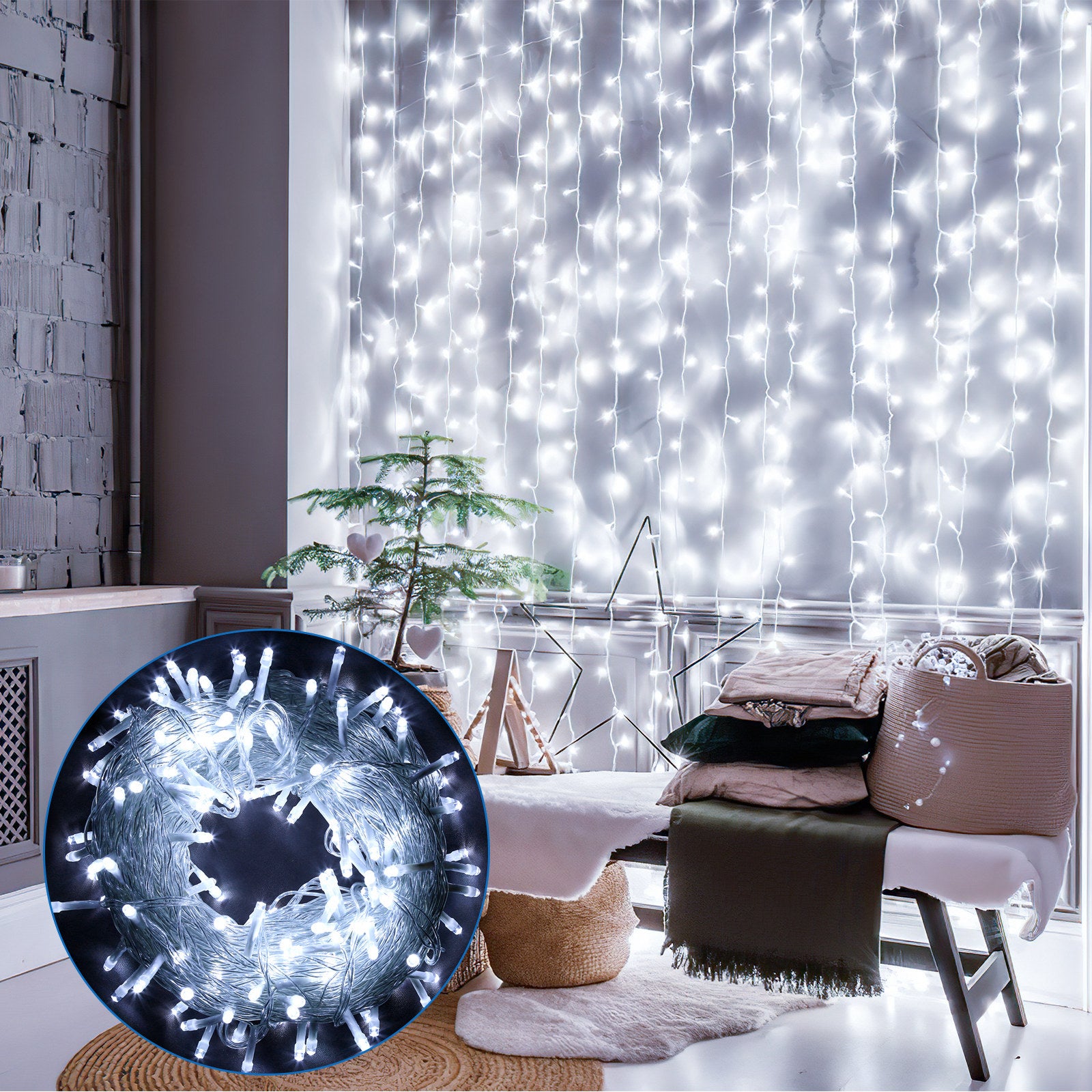 10M 100LED 8-mode IP44 festone luce di Natale all'aperto decorazione giardino interno per Natale compleanno matrimonio soggiorno bianco freddo - 6