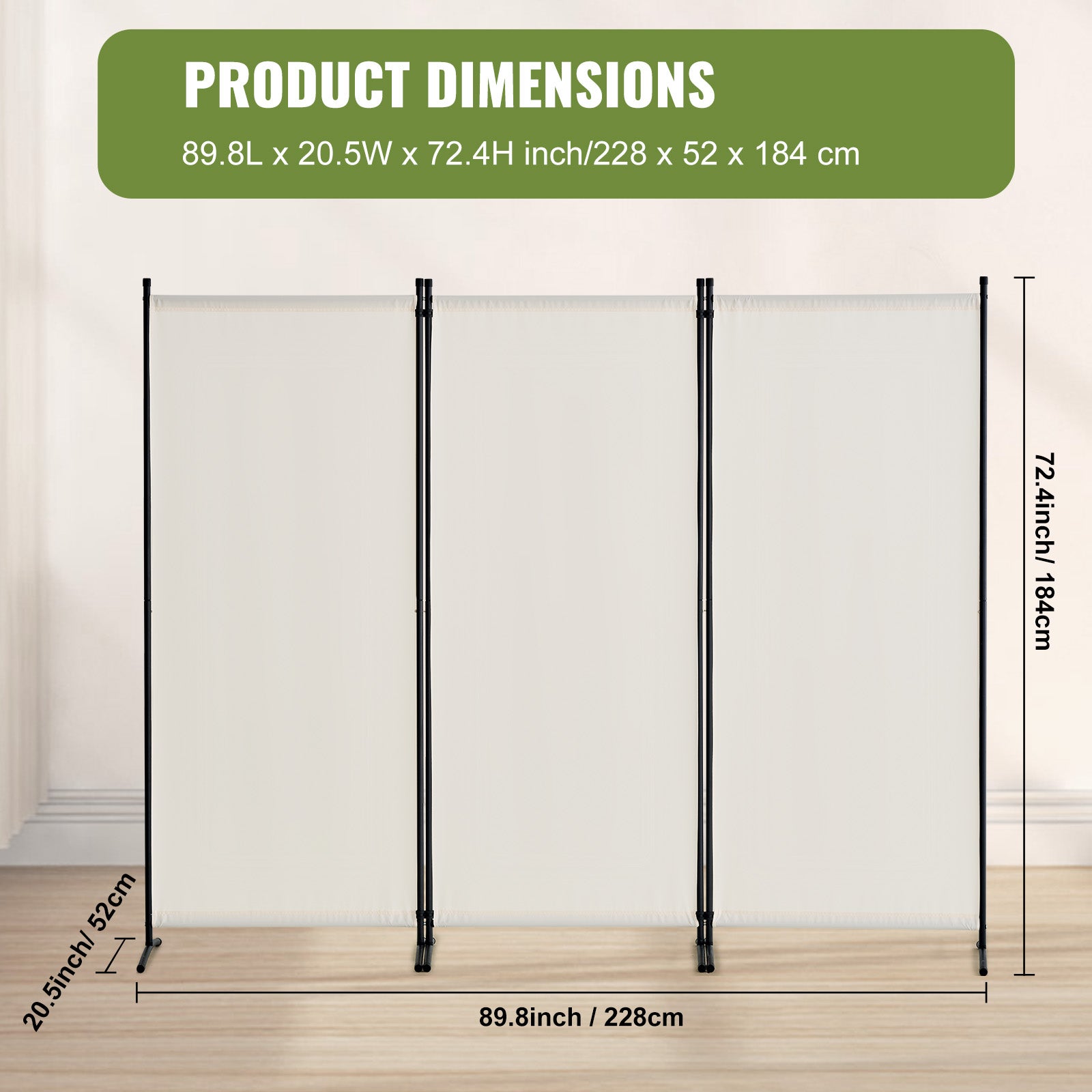 Cloison de séparation VEVOR, tissu, 228×52×184 cm, 3 panneaux pliable, autoportant, écran intimité intérieur, blanc - 7