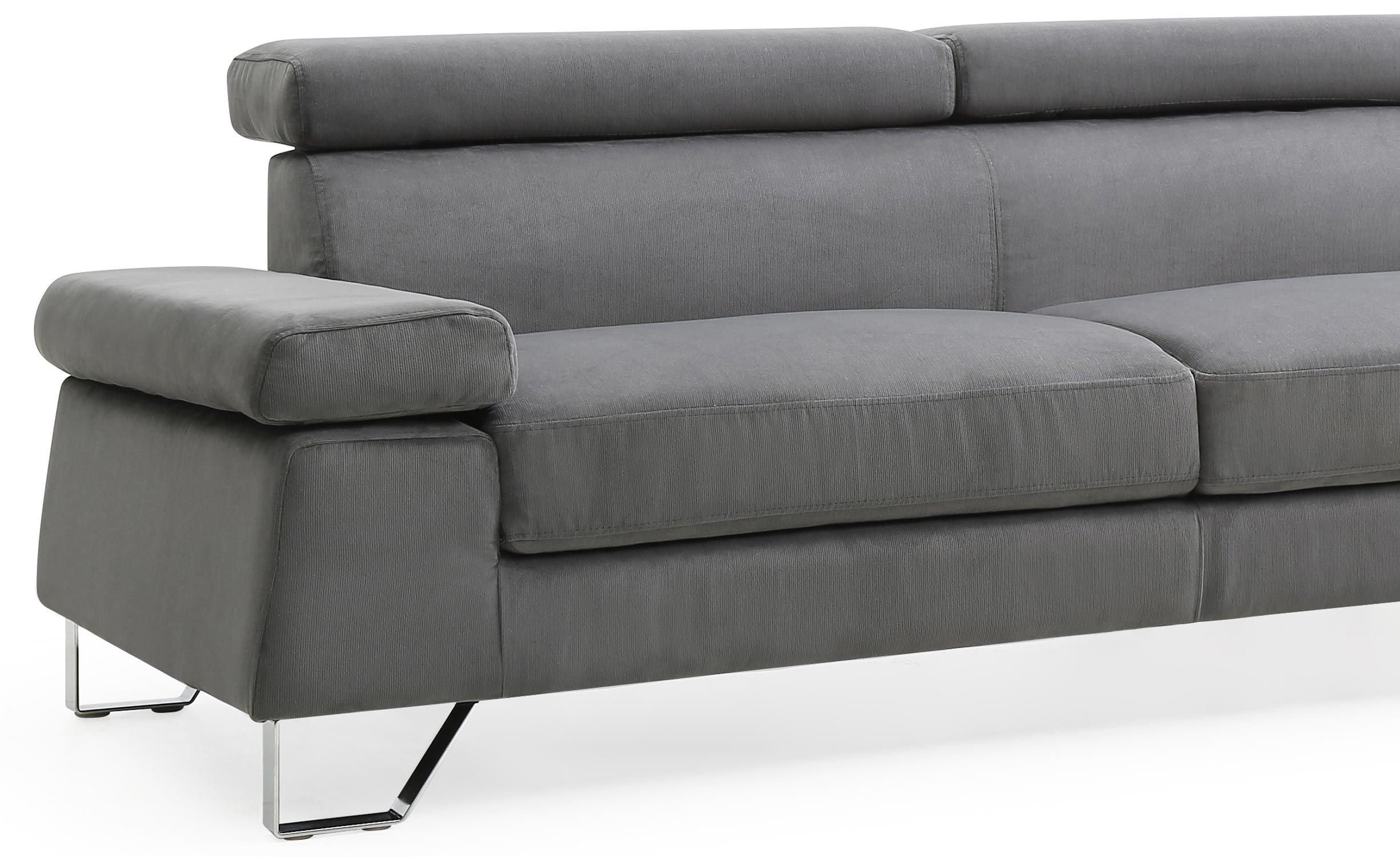 Canapé d'angle avec têtières relevables Quentin Velours Gris Foncé - 5