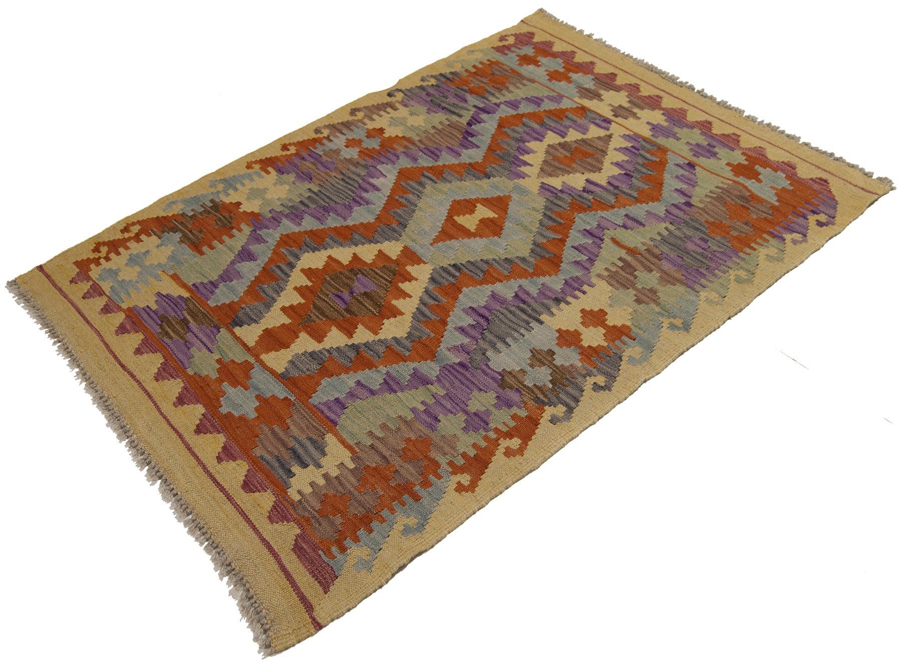 118x87 CM Oryginalny autentyczny kilim Kelem, ręcznie robiony, klasyczny styl - łatwy w czyszczeniu