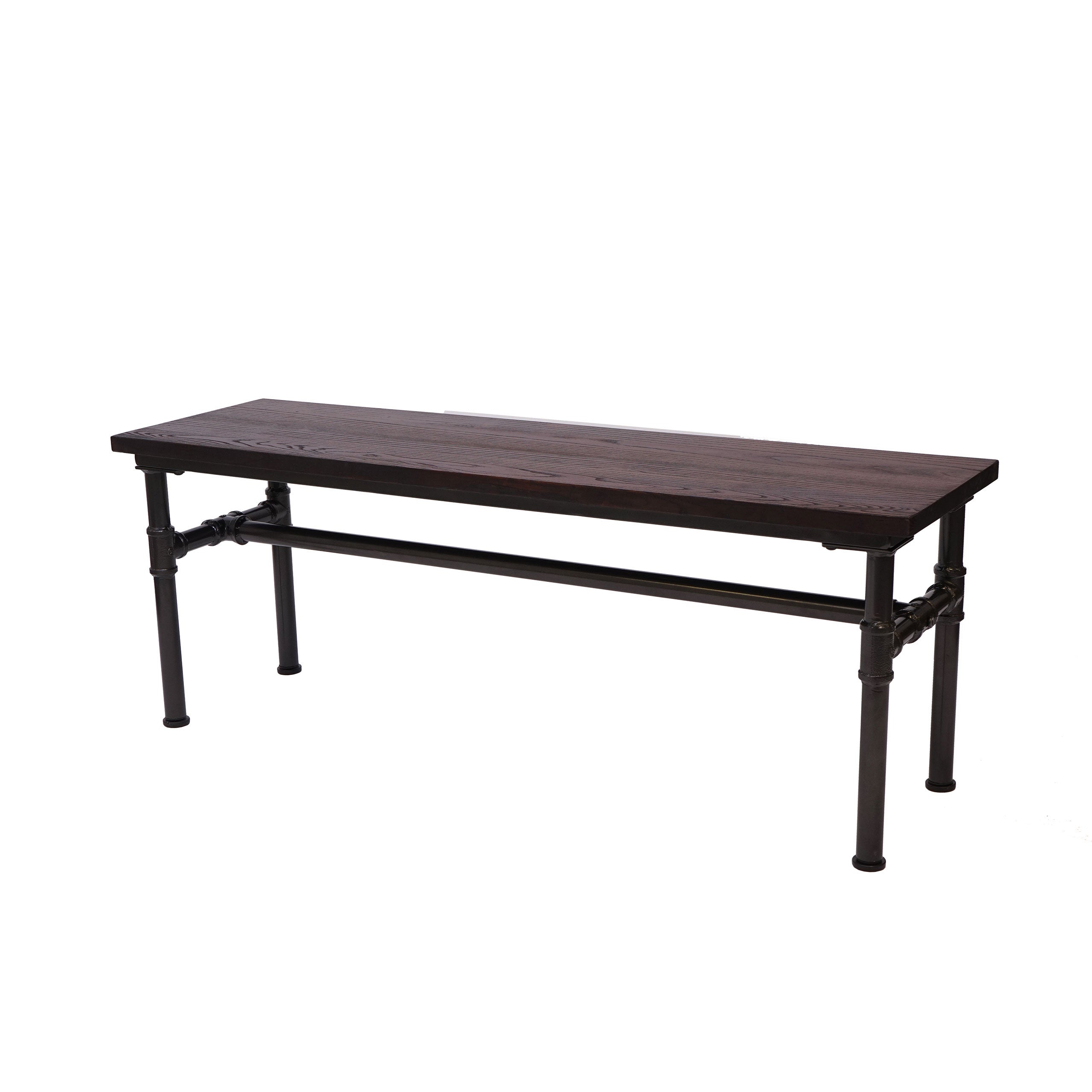 Ławka HWC-H10b, ławka do jadalni Stołek z drewna wiązu, industrialny design, 120x35cm, certyfikat MVG, czarno-brązowy
