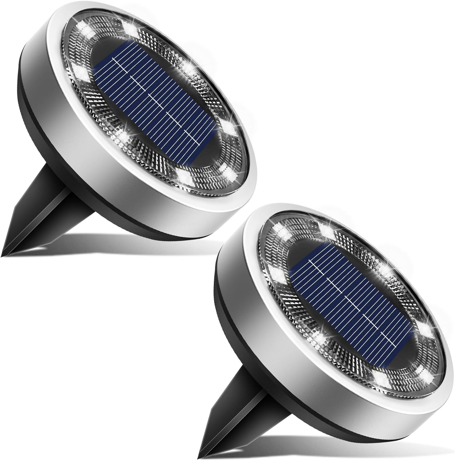 Zestaw 2 lamp solarnych do montażu na ziemi, 8 diod LED, wodoodporna lampa solarna do ogrodu, IP65, zewnętrzny reflektor solarny