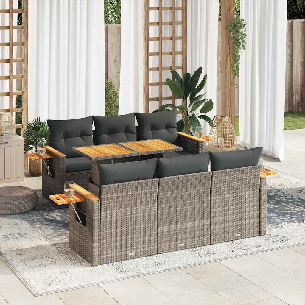 7-cz. zestaw mebli z poduszkami, szary, polirattan i akacja vidaXL