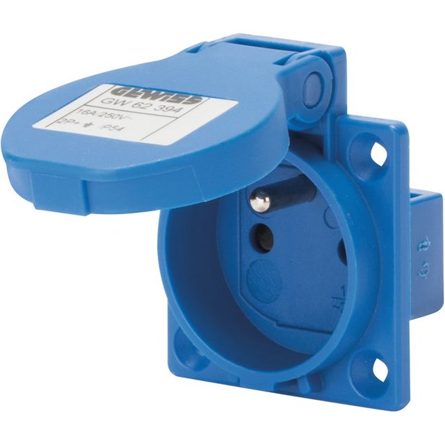 Socle de prise Gewiss - A encastrer à 10° - Standard français - 2P+T - Bleu