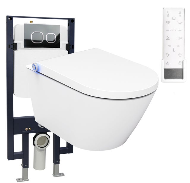 BERNSTEIN - Bâti-support Toilettes Japonais céramique, WC lavant japonais + télécommande - 38,4x59,3x38cm - PRO+ 1102 - Plaque 4112 blanc mat