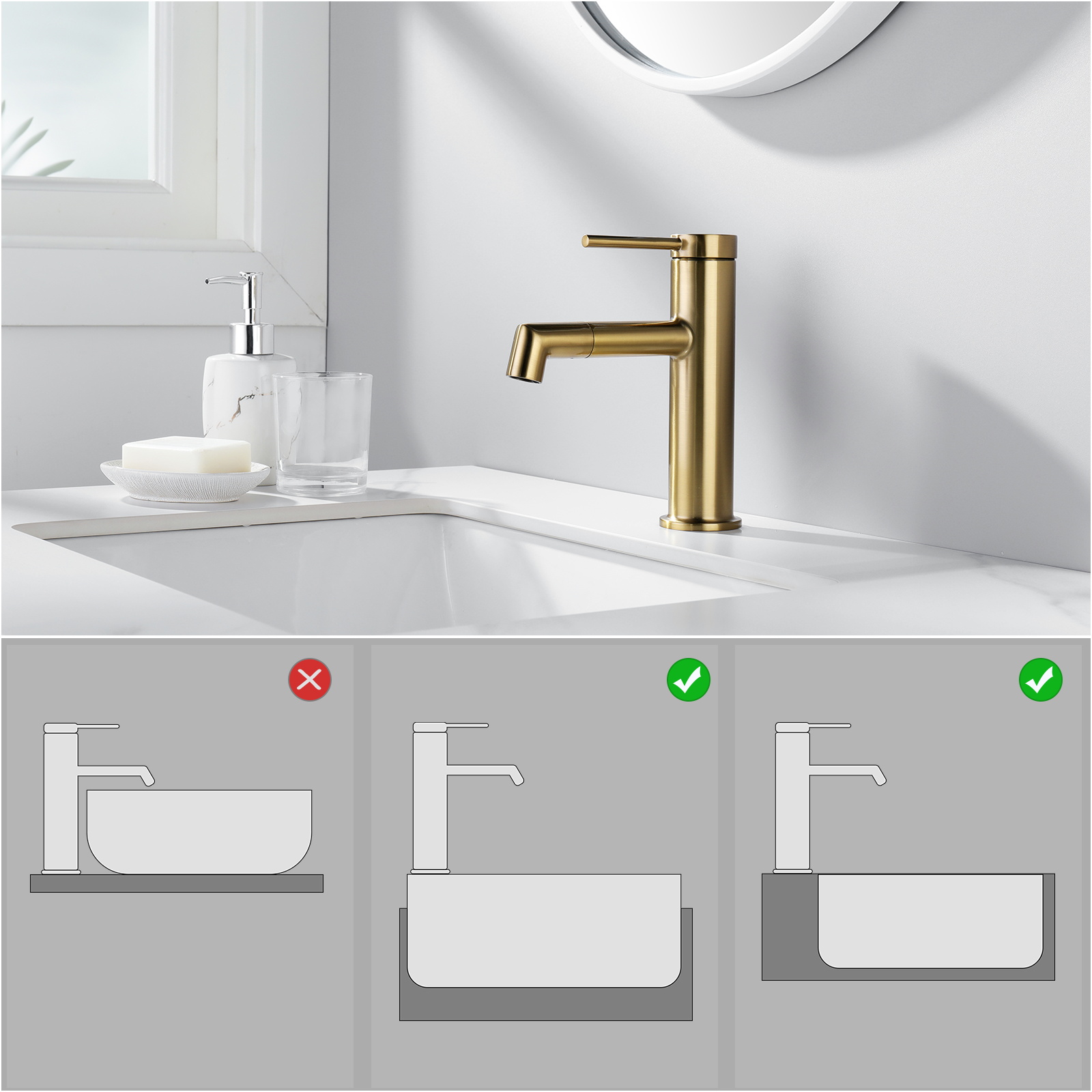 Robinet de Lavabo Bec Rotation à 360°, Mitigeur à Eau Chaude et Froide pour Vasque, Robinet de Salle de Bain avec Barboteur Démotable, Doré - 3