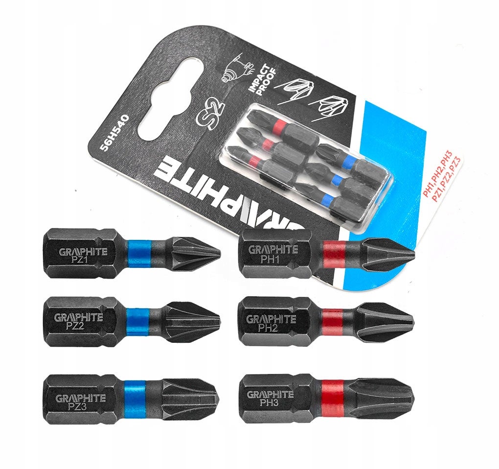 Bity udarowe PH1/2/3, PZ1/2/3x25 mm 6 szt. 56H540