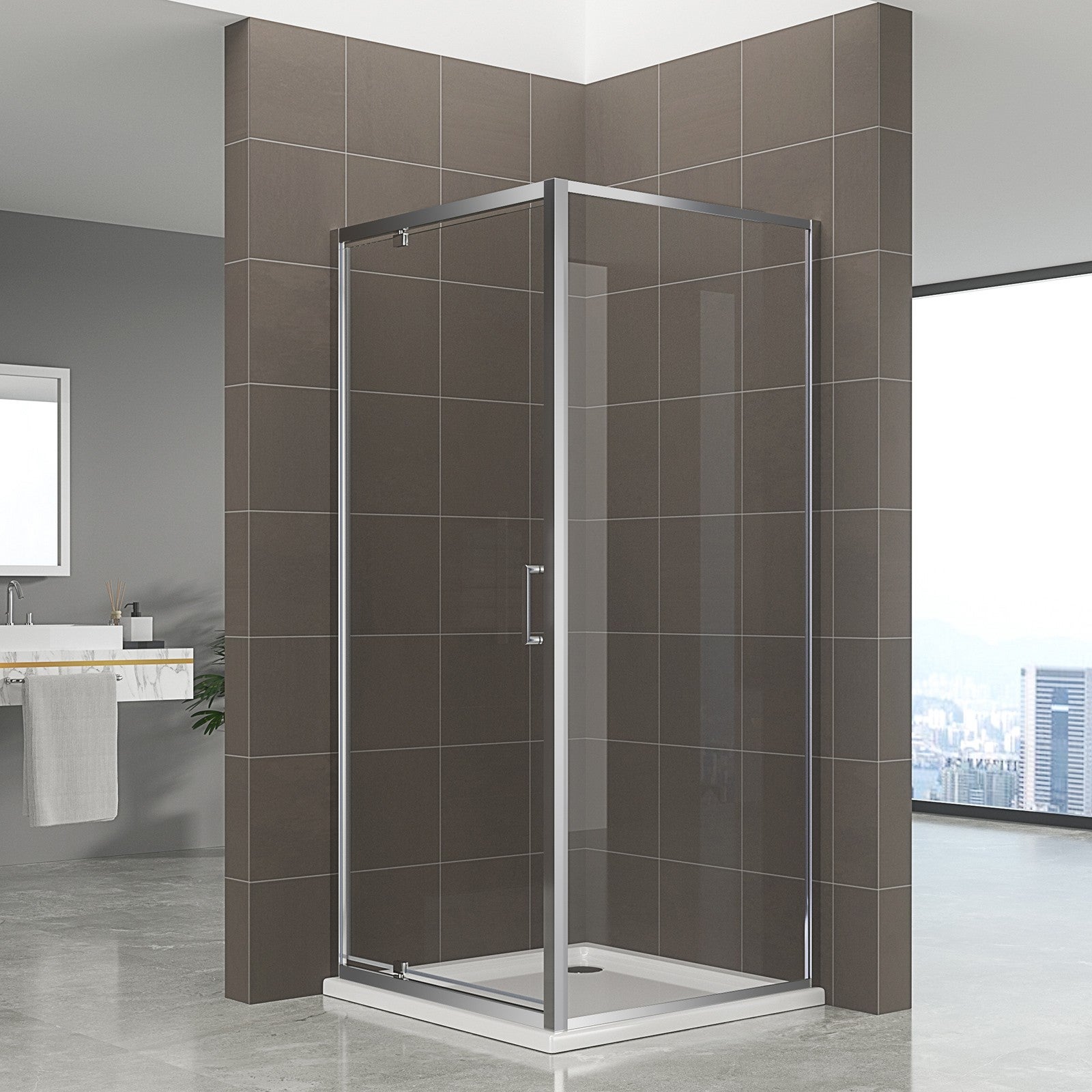 Cabine De Douche 70x70 Idralite – 3 Parois En Verre Transparent, Ouverture Pivotante