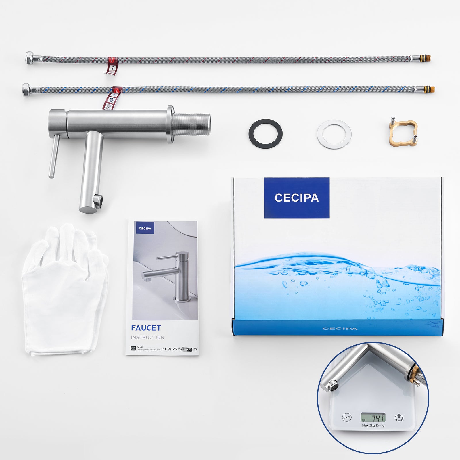 Cecipa max mitigeur de lavabo robinet de salle de bains robinetterie de lavabo en acier inoxydable Brossé,EU Modèle - 5