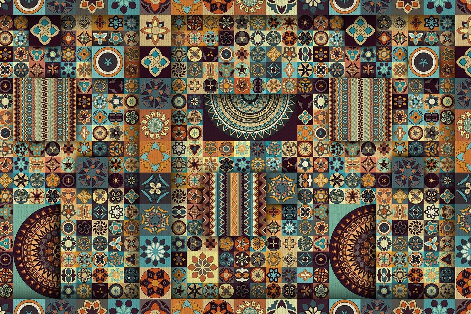 Tapis en vinyl extérieur décoratif mélange carreaux variés style patchwork terrasse 90x60 – Tulup - 2