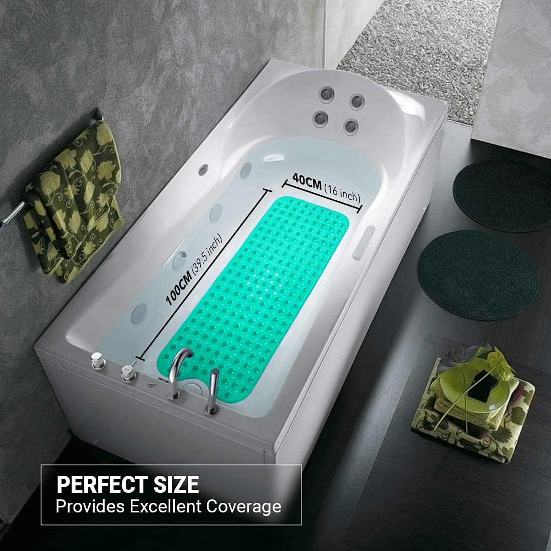 BINGOBANG Tappetino Da Bagno Antiscivolo Con Ventose, Extra Lungo 100x40 Cm, Con Fori Di Drenaggio, Lavabile, Per Vasca E Doccia