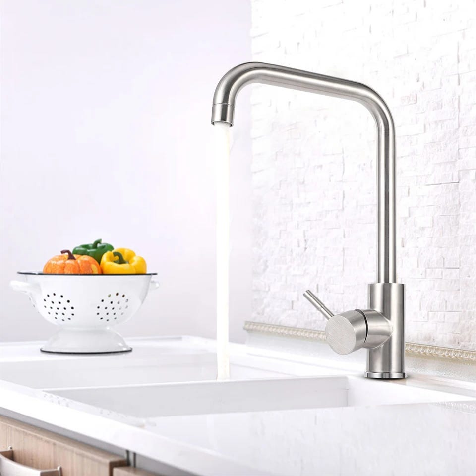Rubinetto Da Cucina Con Doccetta Estraibile - Acciaio Inox 304, Getto Doppio, Girevole 360°, Tubo 50 Cm