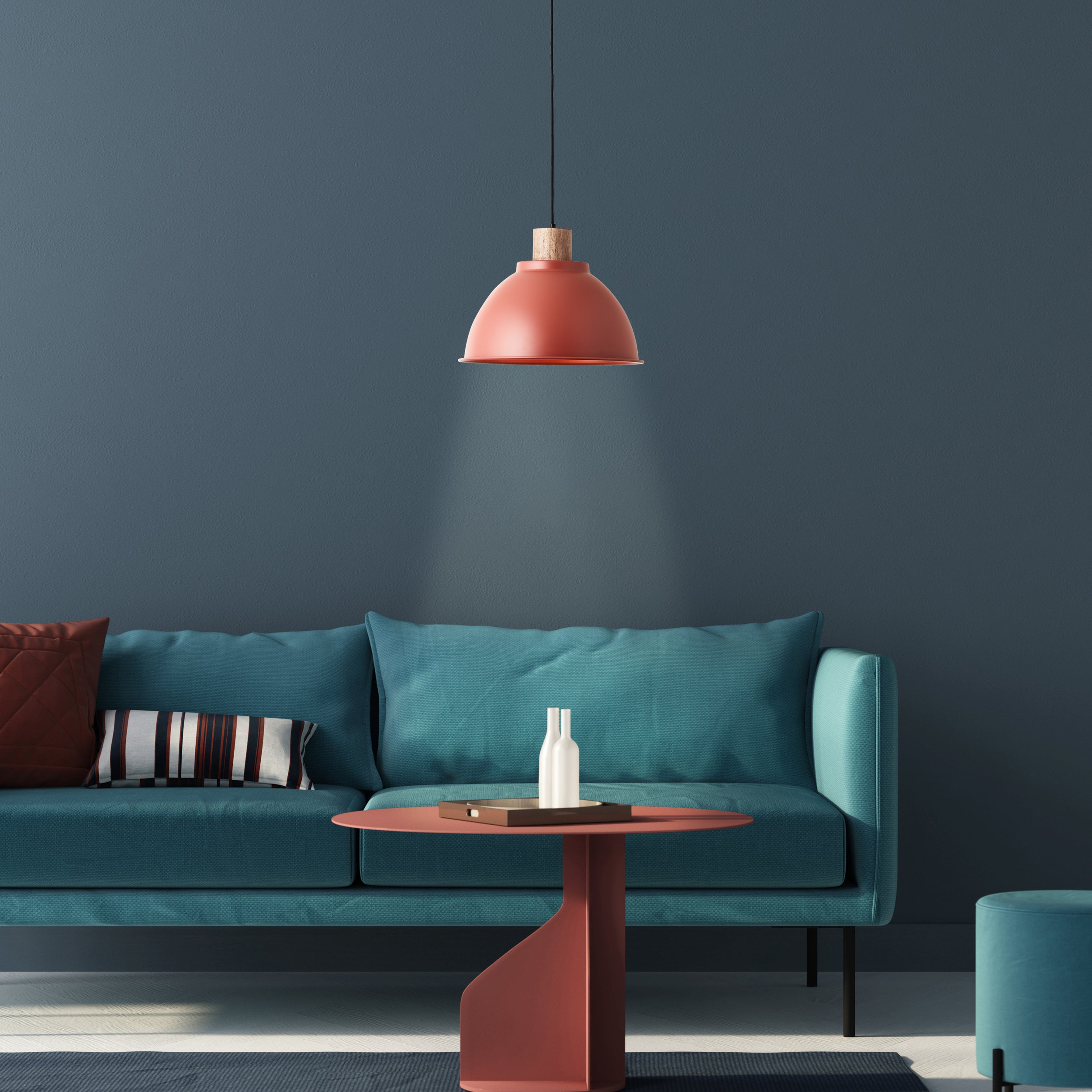 Brilliant Lampa wisząca Erena 38cm czerwony metal/drewno 1x A60, E27, 60 W, pasuje do zwykłej żarówki (brak w zestawie) - 5