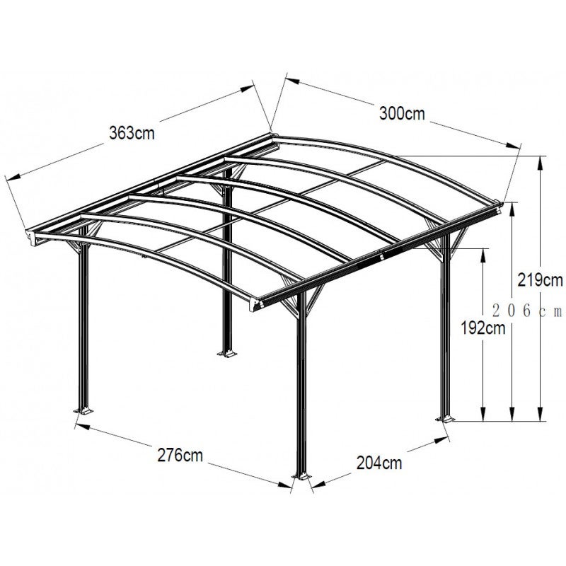 X-METAL Carport autoportant aluminium polycarbonate 10,89m² anthracite - 5