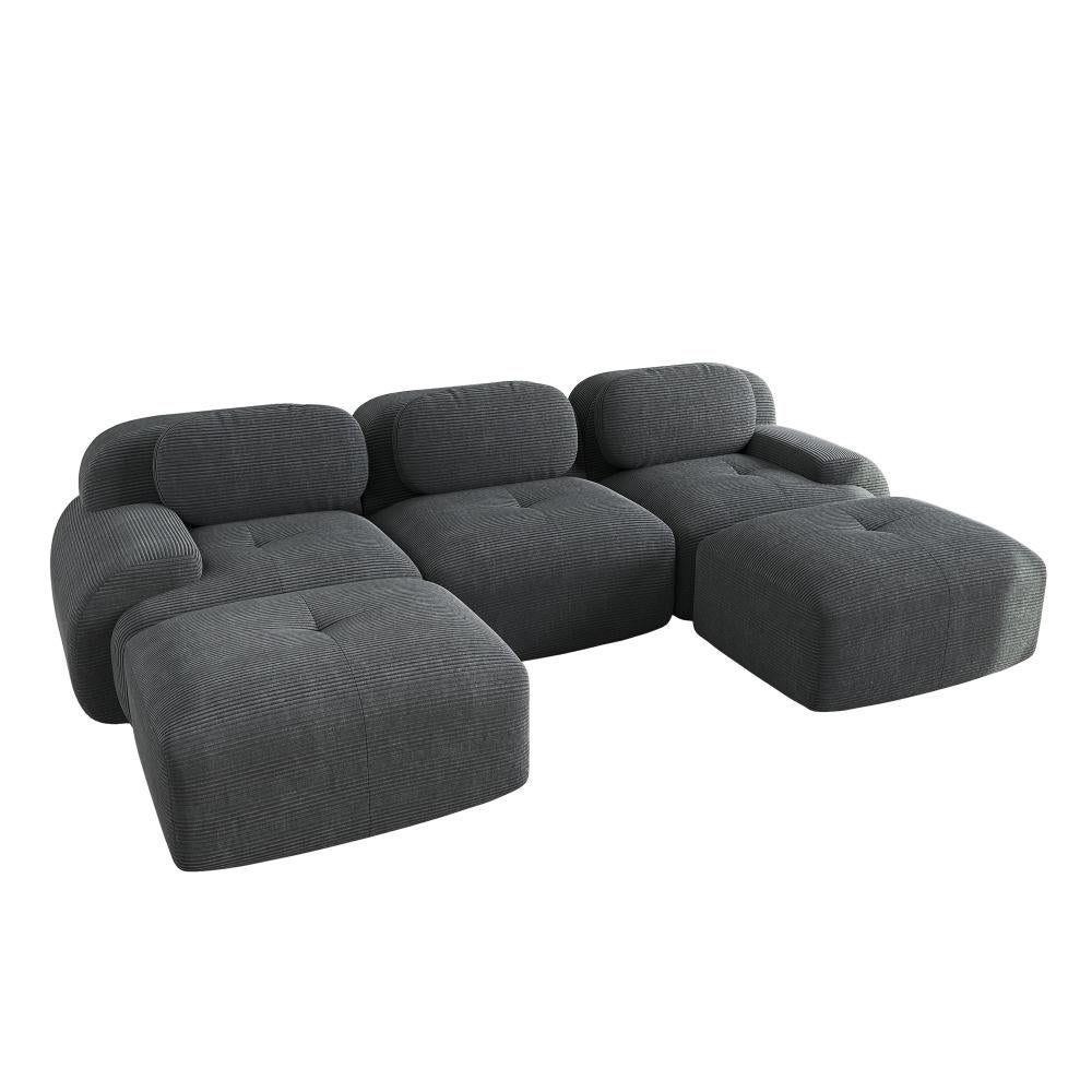 Canapé modulaire en U en tissu côtelé premium, sans montage, antidérapant, adapté aux animaux, rembourrage 32D,chambre et bureau - 5