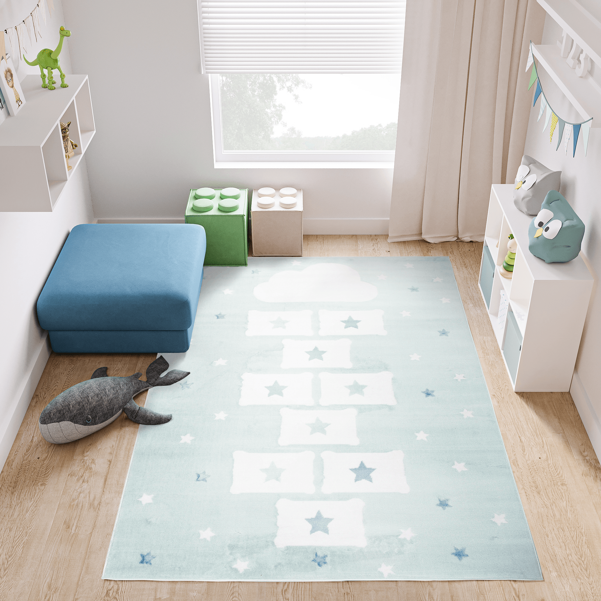 Teppich-Traum Tapis Chambre Enfant Jeu Doux Étoiles Roses Blanches Anthracite 80x150 Cm - Ultra Confortable