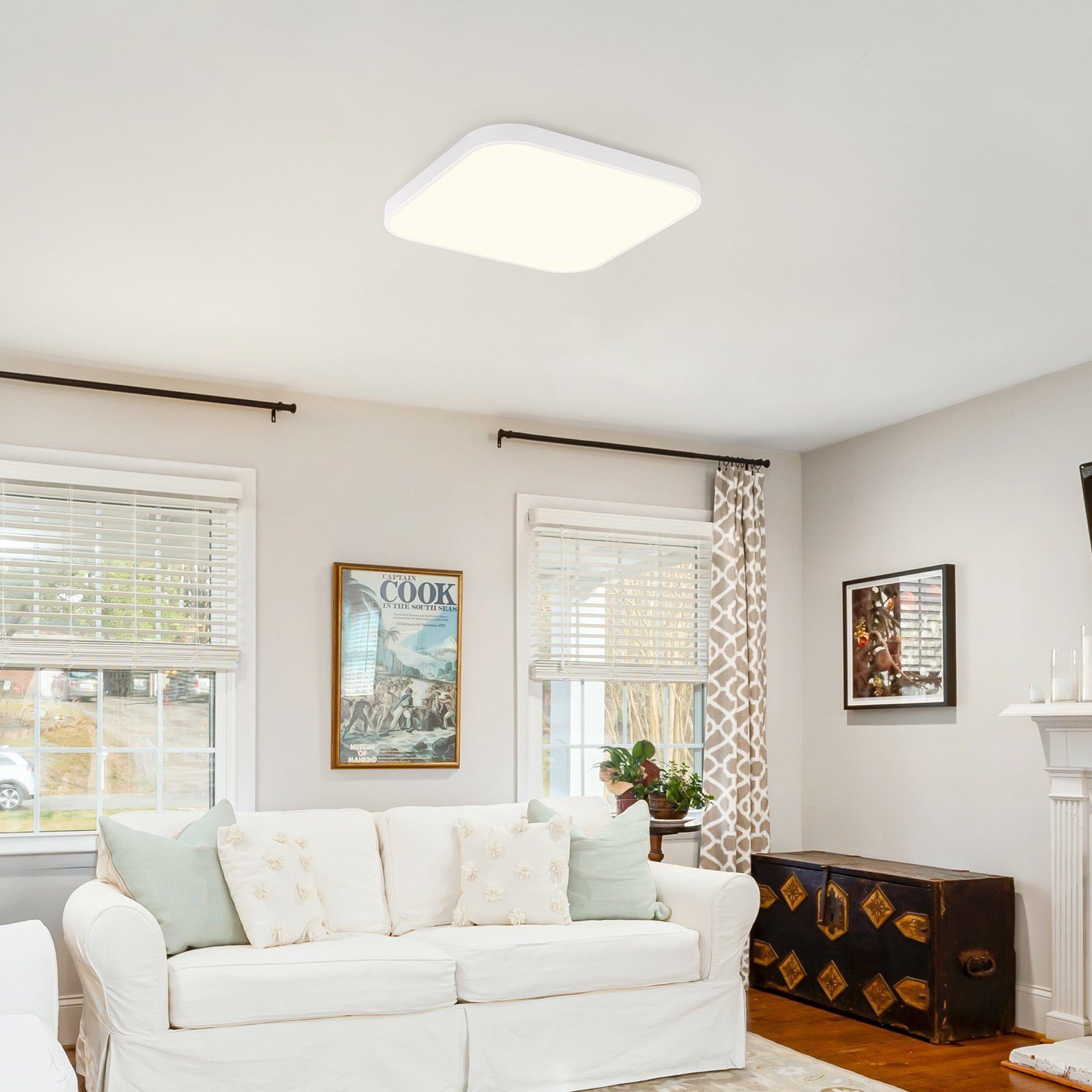 NETTLIFE Plafón LED dormitorio plano 27cm lámpara de cocina blanca cálida IP44 baño pasillo cuadrado 19W - 9