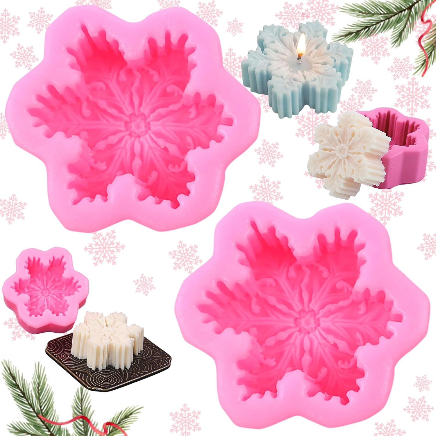 2 sztuki silikonowych foremek w kształcie płatka śniegu, forma na świecę 3D, forma na świecę w kształcie płatka śniegu, forma na mydło w kształcie pła
