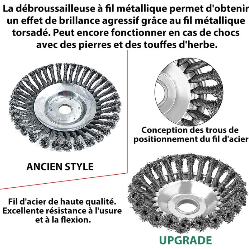 Tête de désherbage Fil d'acier,150 x 25,4 mm Brosse à Ronde, Brosse de Debroussailleuse Universelle,Tête Brosse Désherbage avec 7 Accessoires - 2