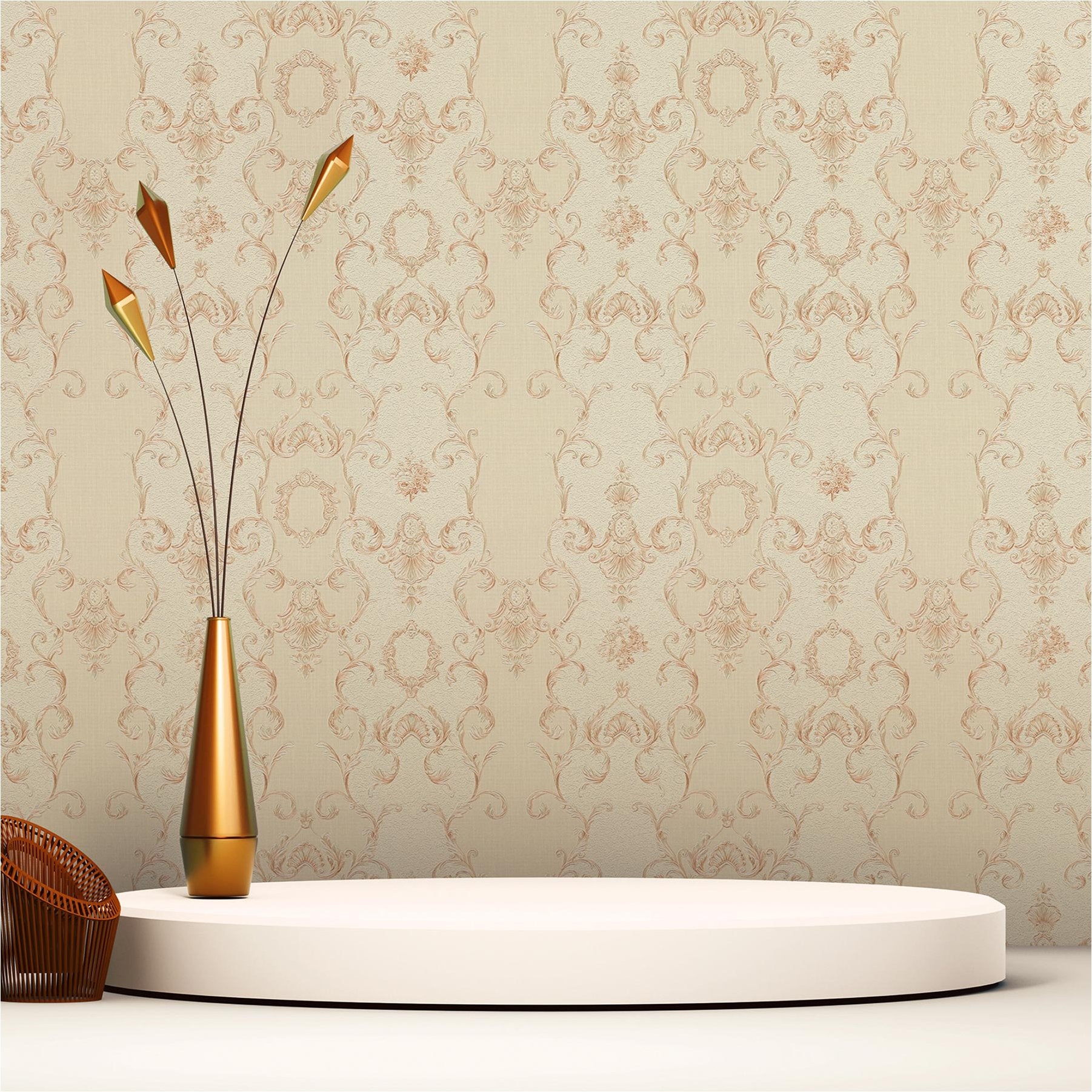 Papier Peint Intissé Baroque Giulia M1-No.2112 – Beige Bronze, Classique Et Chic