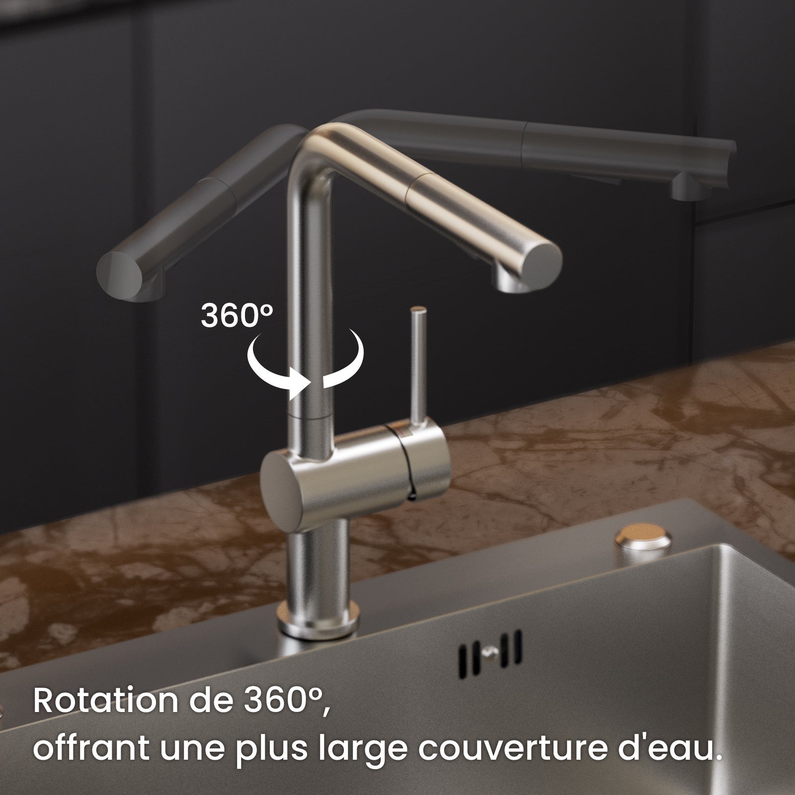 Cecipa Max Mitigeur Cuisine Brossé avec Douchette Robinet Douchette d'évier Extractible à Deux Jets Mitigeur Evier avec Barboteur Démotable,EU Modèle - 4