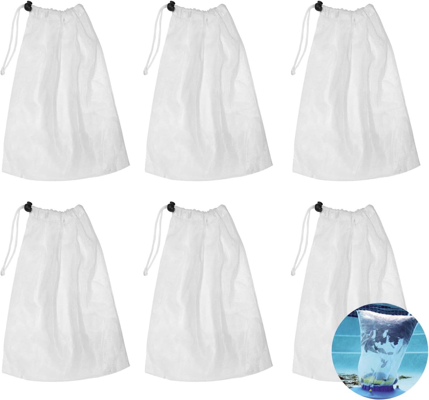 Opakowanie 6 worków wymiennych do odkurzaczy basenowych, służących do zbierania liści i drobnych zanieczyszczeń