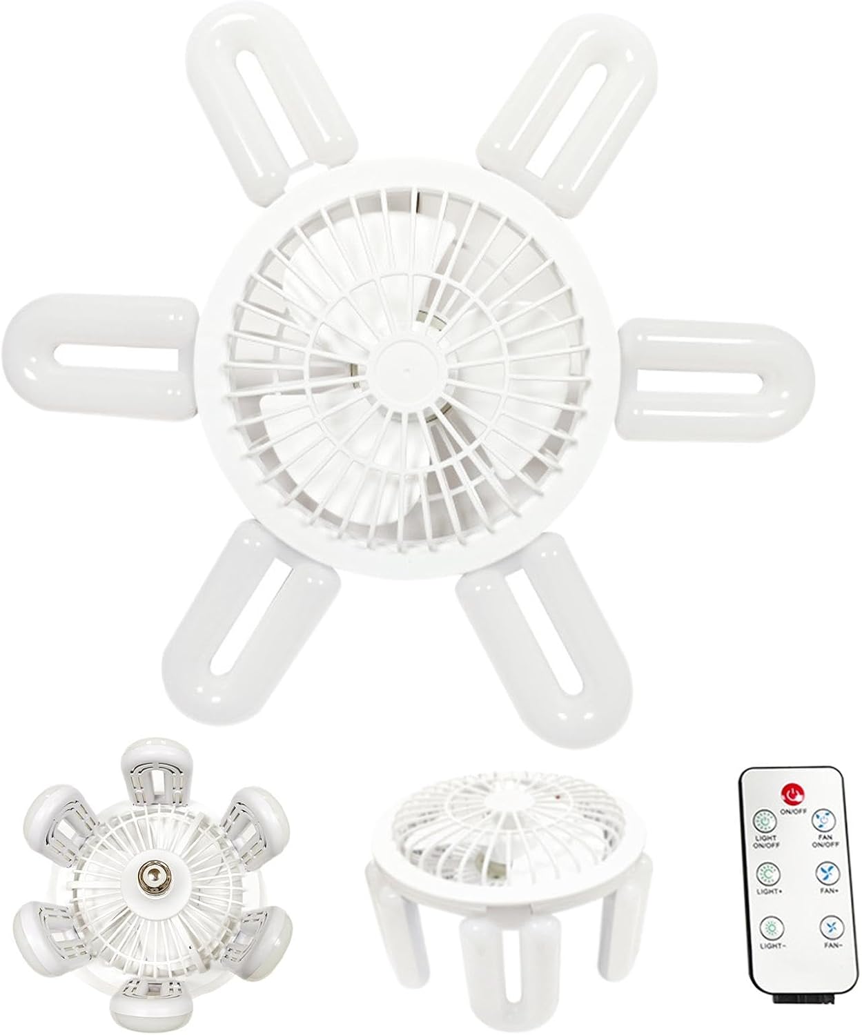 Składany wentylator sufitowy LED z pilotem, żarówka z regulacją 360°, gwint E27, 60 W, cichy, do garażu, sypialni, kuchni