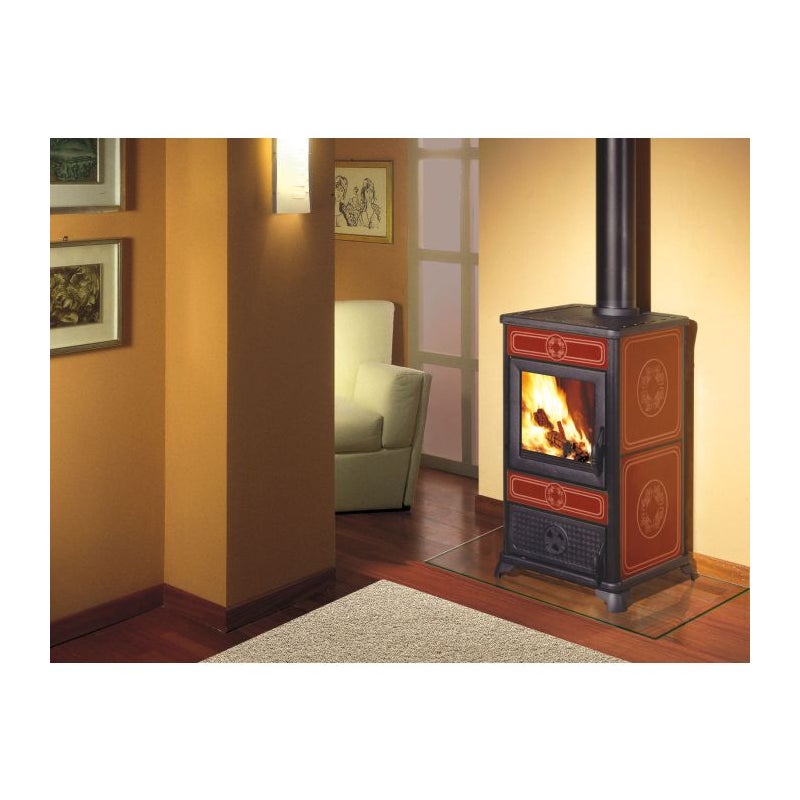Piec na drewno Italiana Camini mod. Ninfa Bordeaux 4-gwiazdkowy certyfikat