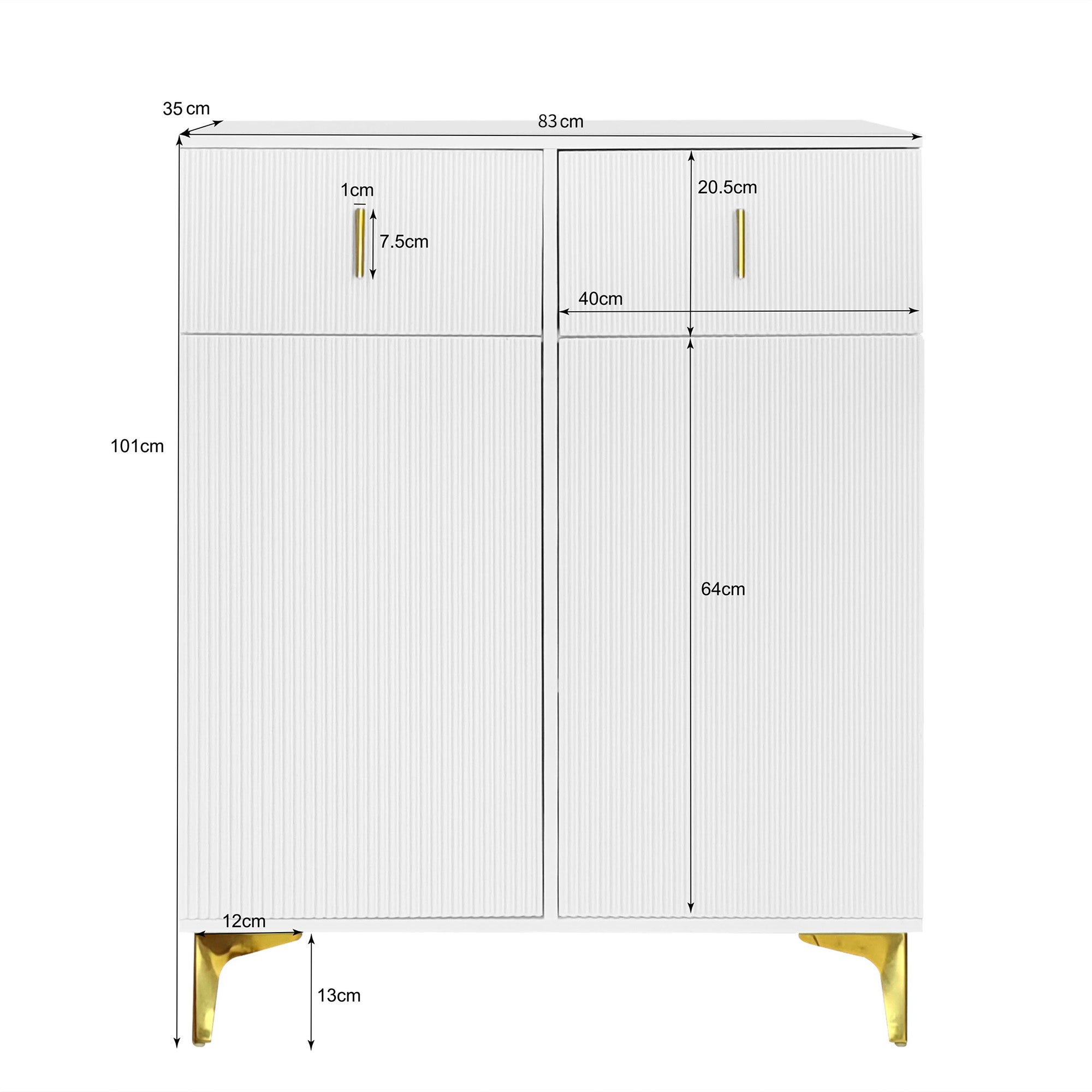 Buffet/vestiaire élégant avec panneaux texturés, tablettes ajustables, décorations dorées et tiroirs - 4