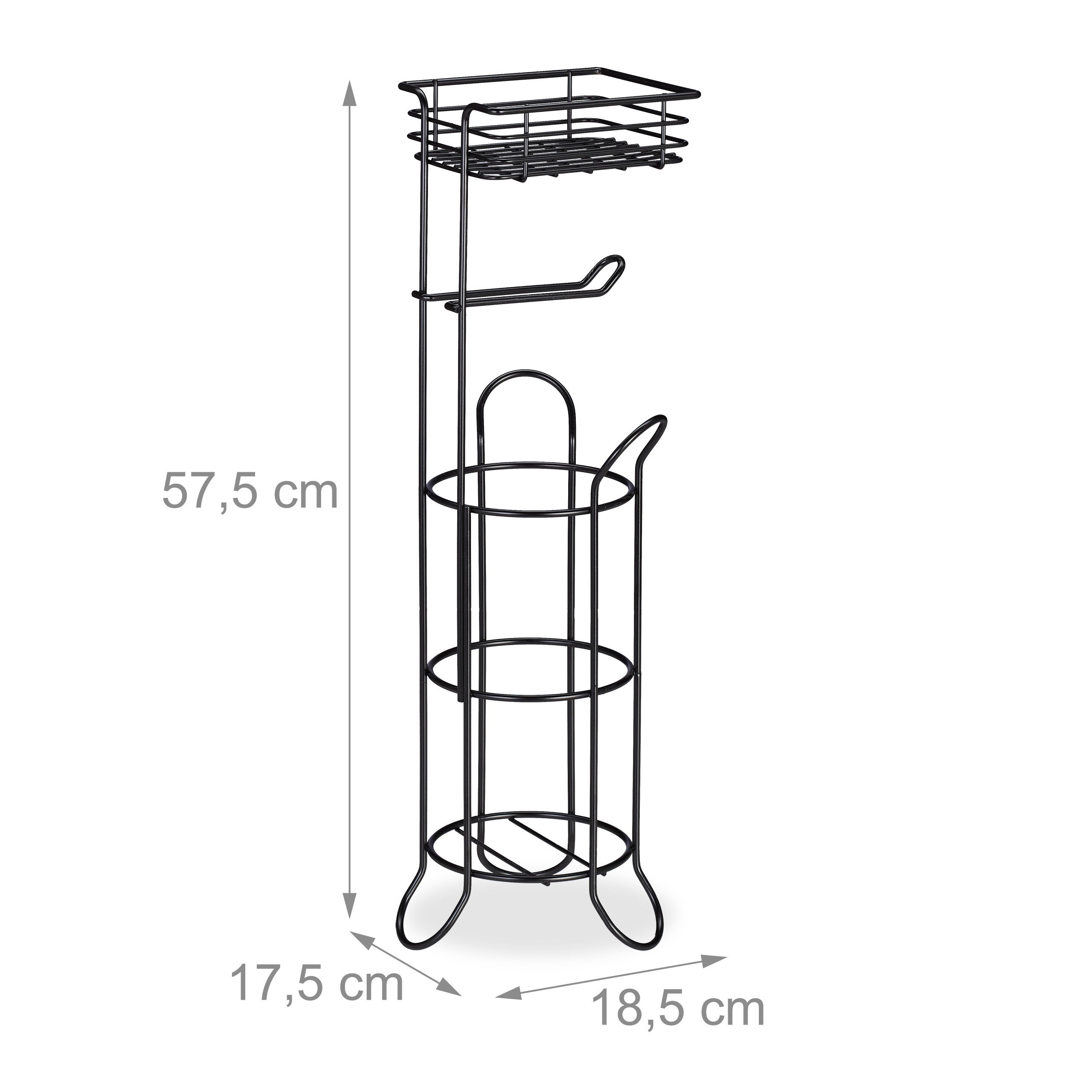 Relaxdays porte-papier toilette, vertical, avec support, 3 rouleaux, moderne, métal, HLP 57,5x18,5x17,5 cm, noir - 4