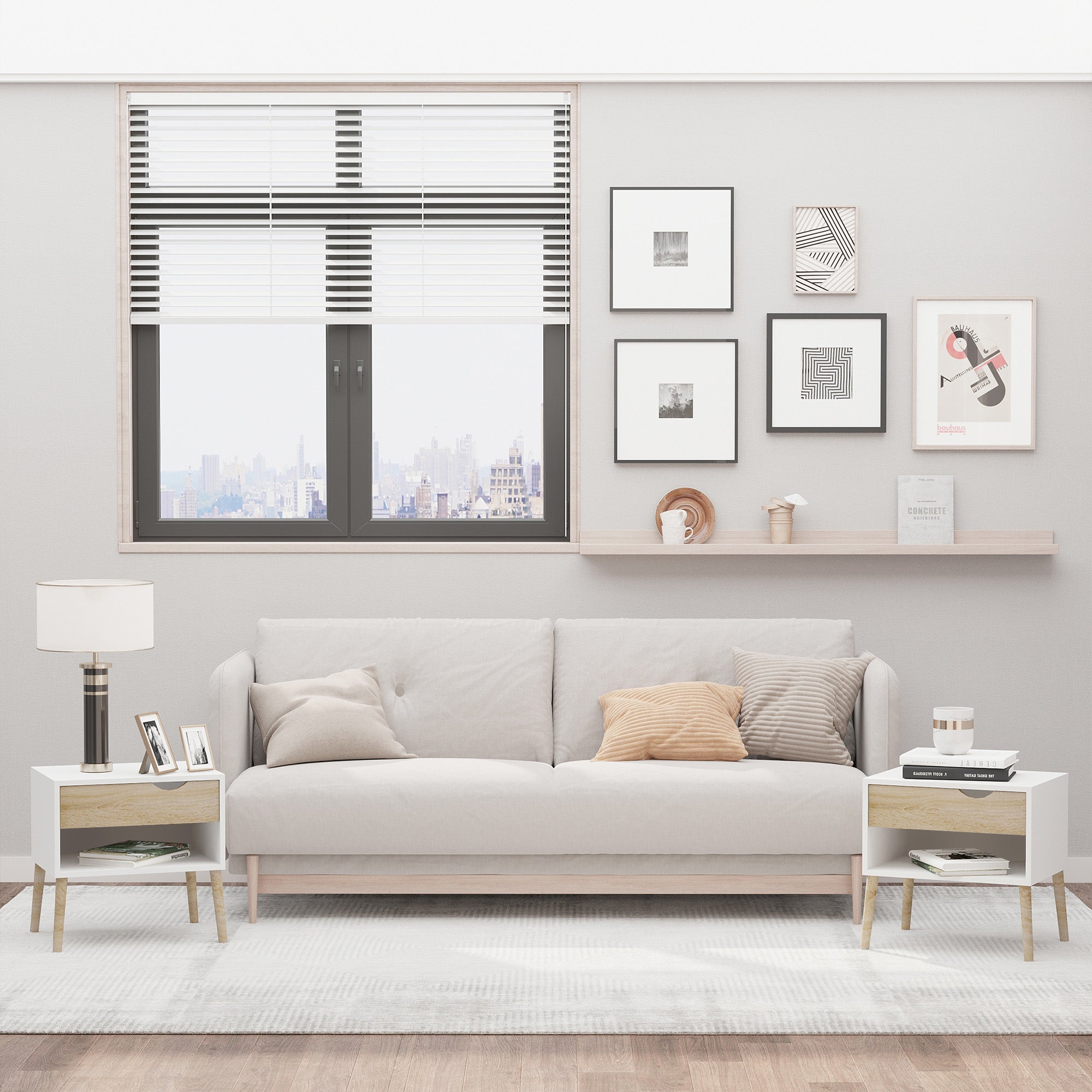 Conjunto Mesas de Cabeceira HOMCOM Carvalho de Branco MDF, Melamina e Madeira 50x39x51cm - 2