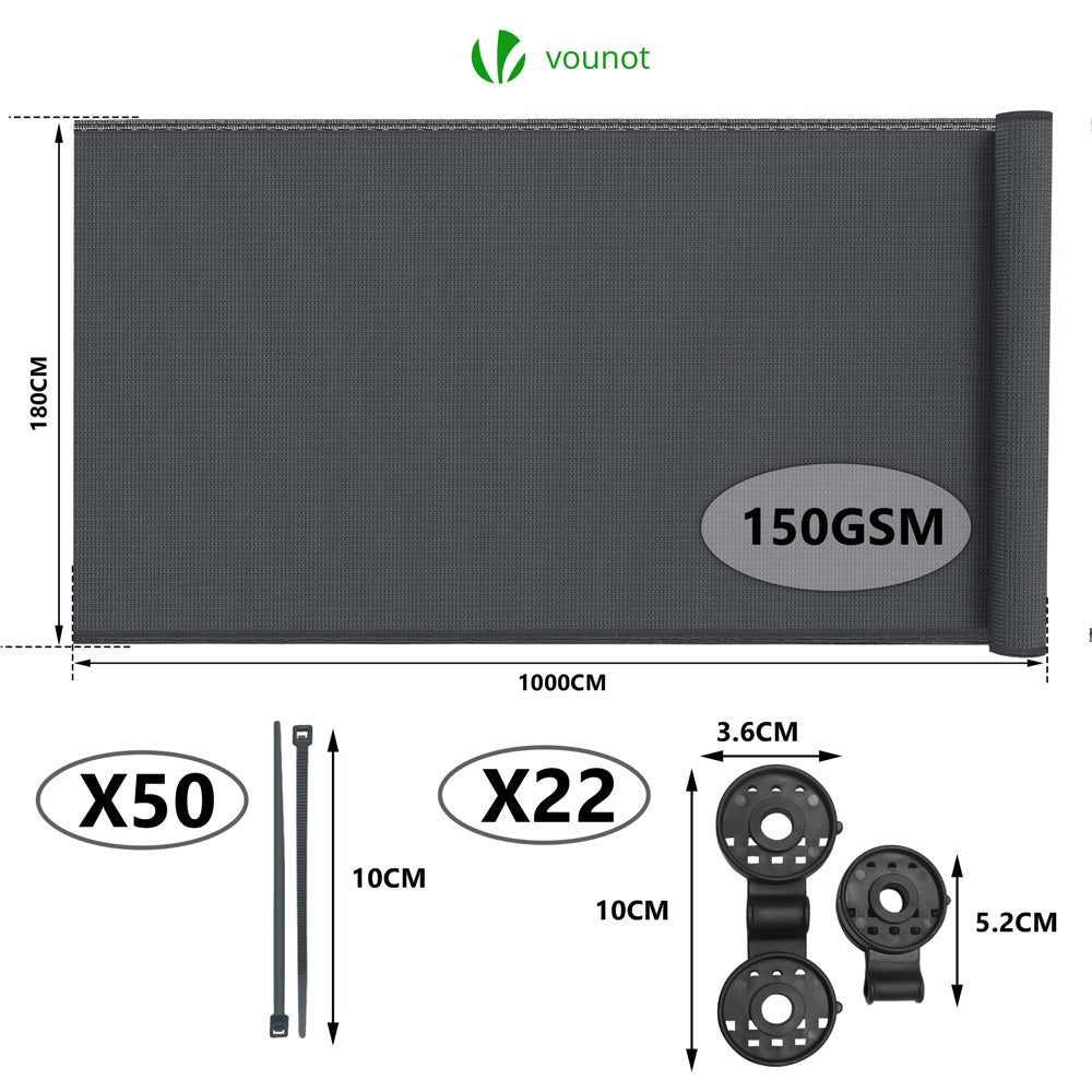 Brise vue occultant en HDPE 150g/m² 1.8x10m avec attaches de fixation anthracite VOUNOT® - 2